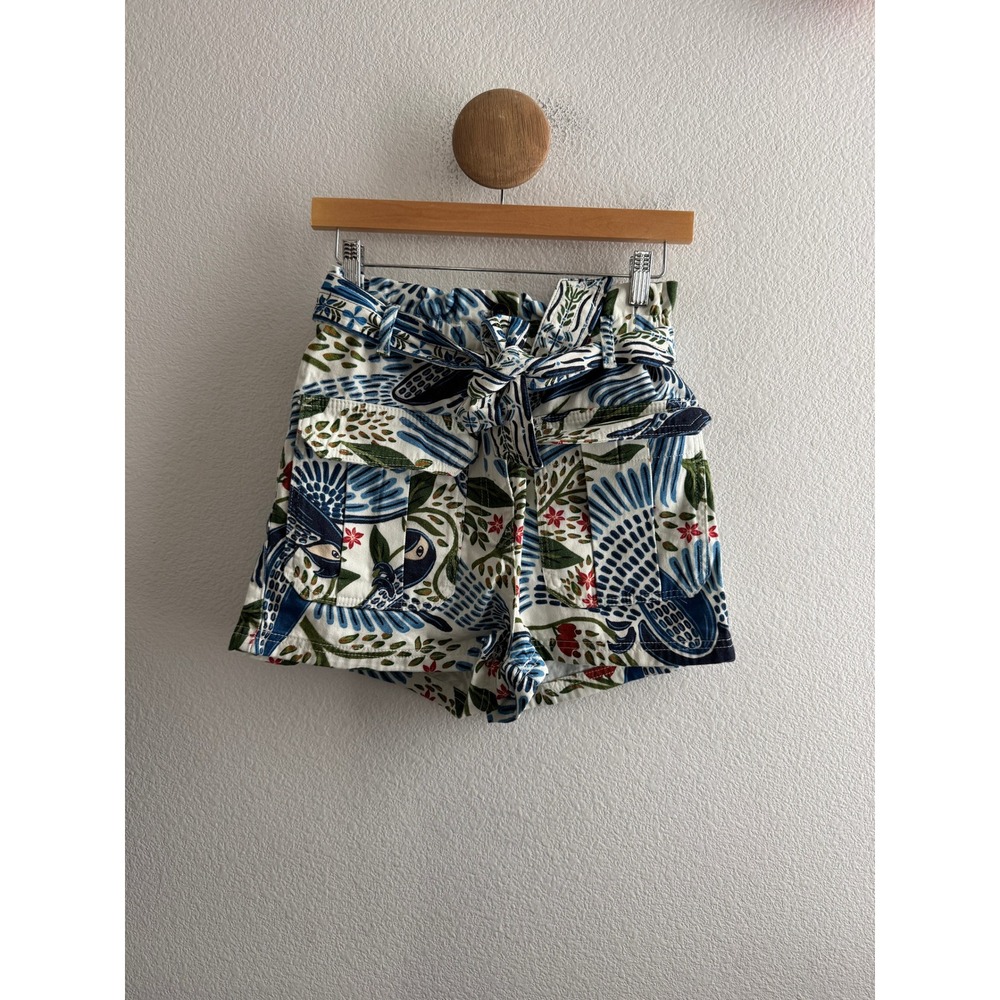 Farm Rio Botanical Print Paperbag Waist Cotton Shorts Size XS